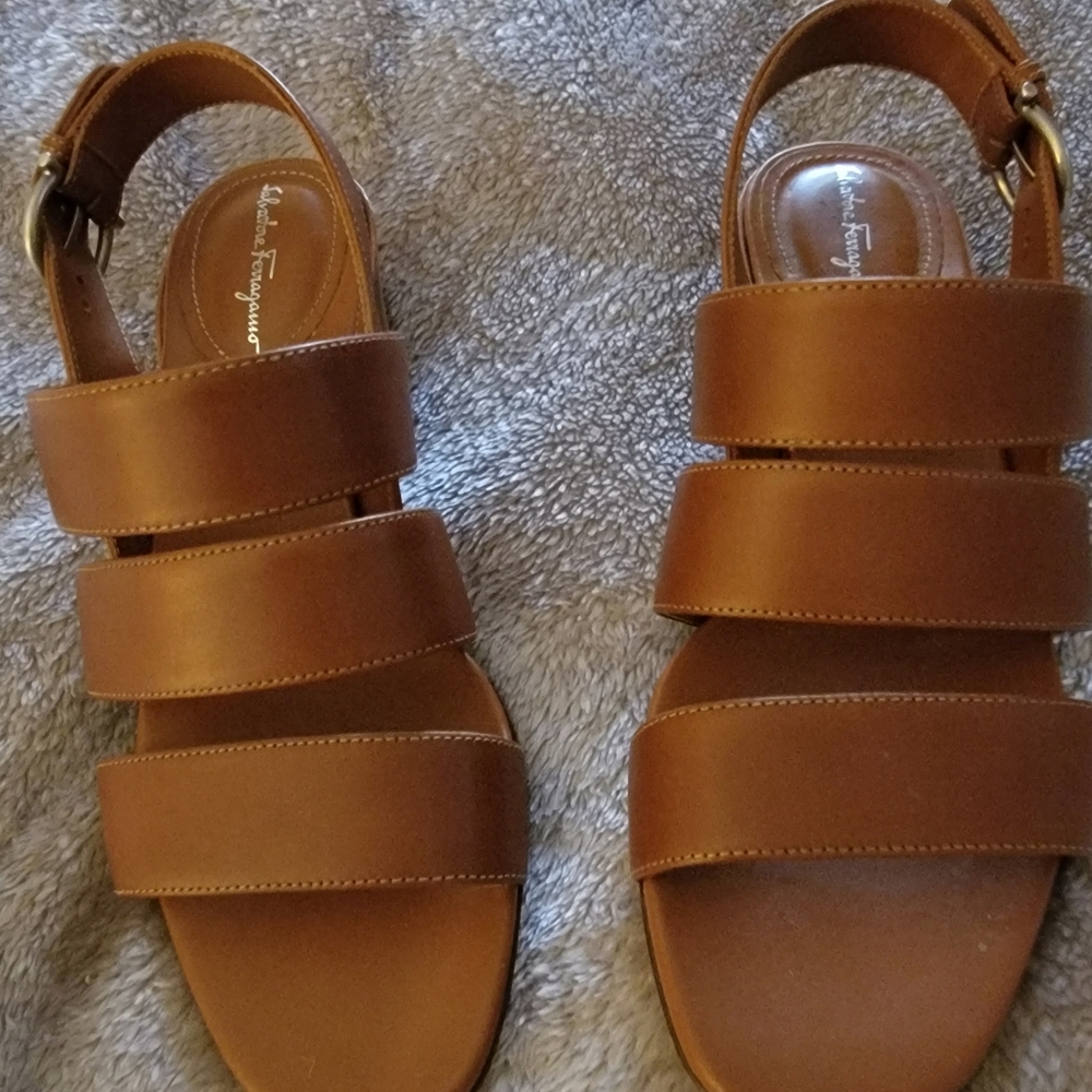 Salvatore Ferragamo Tan Leather Sandals.